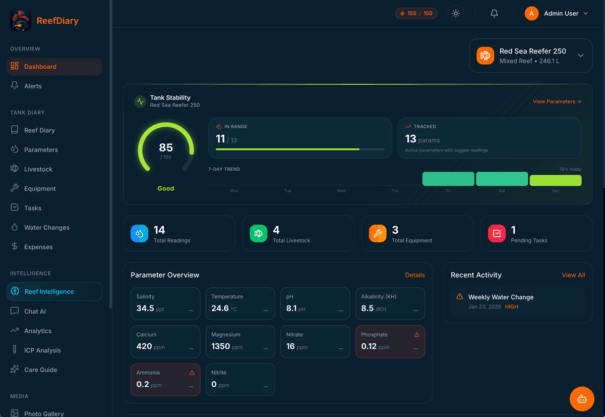ReefDiary web dashboard